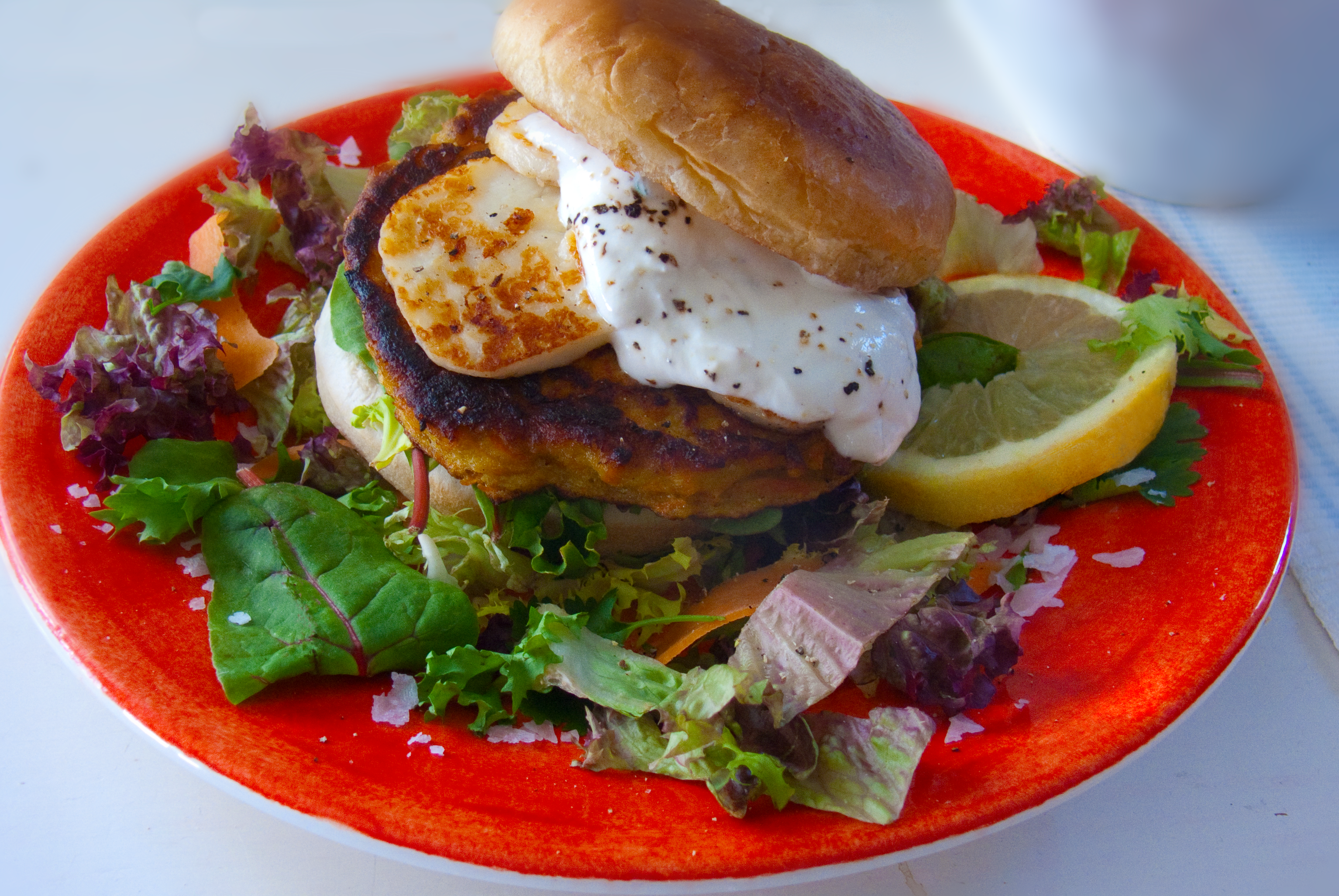 Carrot Burgers With Creamy Lemon Yogurt Dressing