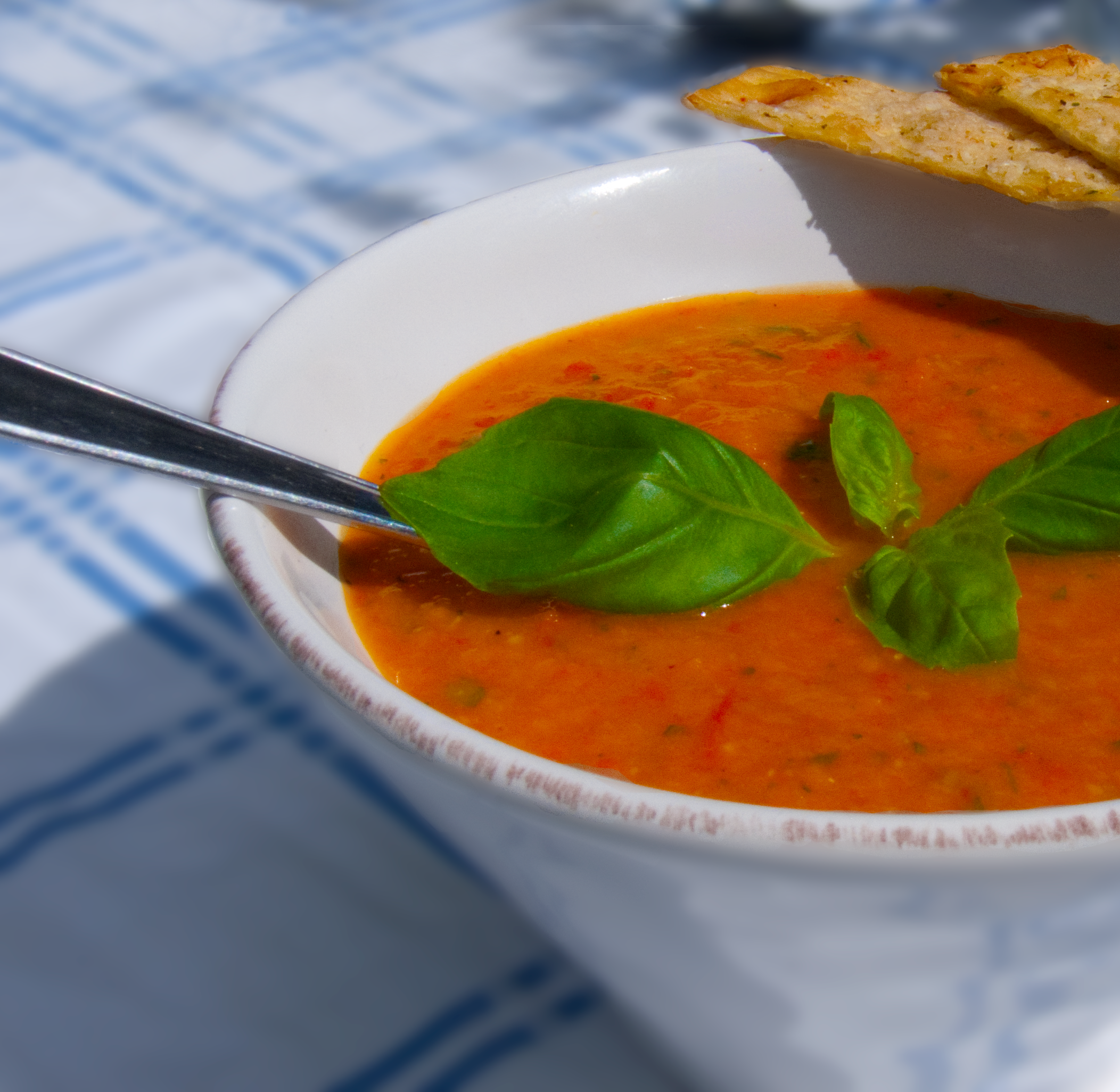 Tomato Soup With Grilled Red Peppers – Served with Parmesan Sticks
